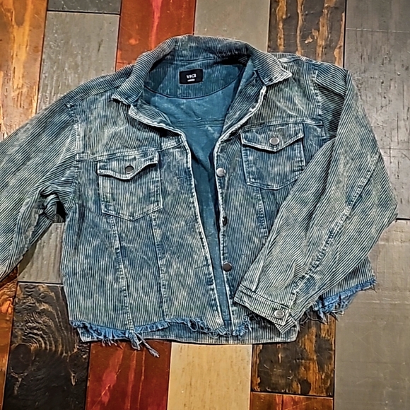 Vici Jackets & Blazers - VICI sz Medium Corduroy green teal jacket cropped frayed